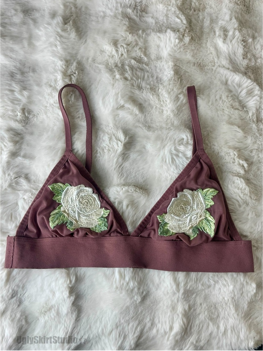 Victoria's Secret PINK Mauve Rose Embroidered Mesh Triangle Bralette Large